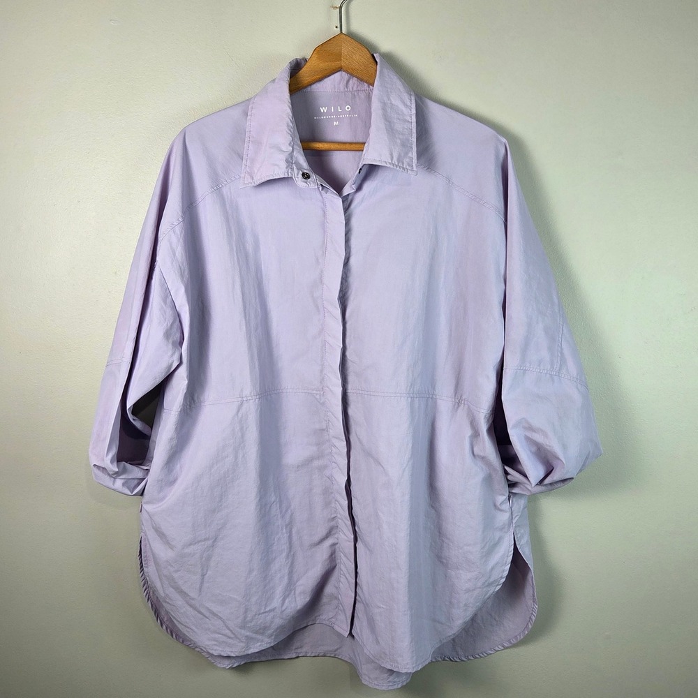Wilo The Label Button Down Shirt Womens M Lavender Excellent Oversized Nylon Top